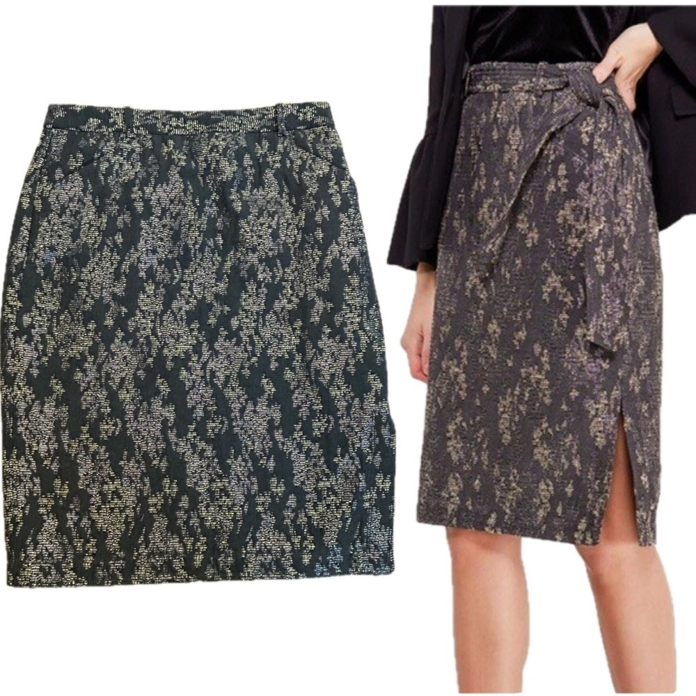 Banana Republic Brown bronze metallic jacquard pencil skirt holiday edition 10